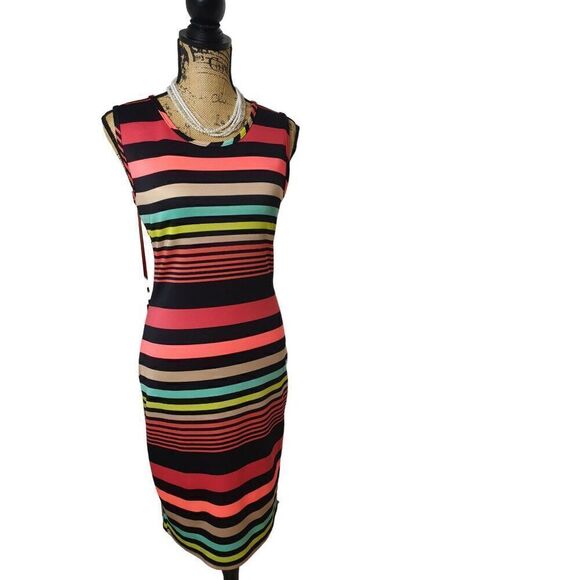 Women's Stretch Dress Large Bodycon Y2K Night Out, Sleeveless Striped Edgy Dress - Picture 3 of 6